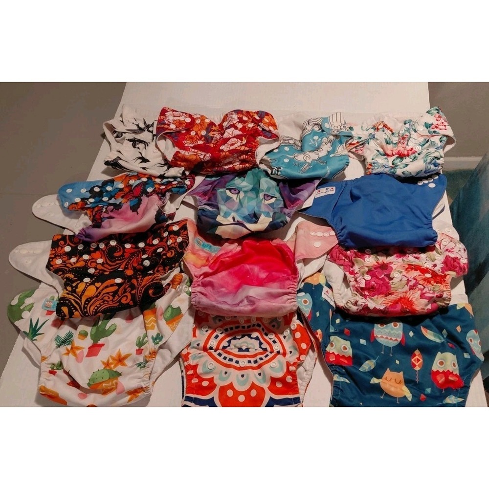 eco-friendly Lot of 13 reusable cloth diapers Multicolor One Size Fits All Girl